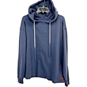 Peace Love World Womens Mock Neck Hoodie with Dip Dye Cords, Blue Size Medium